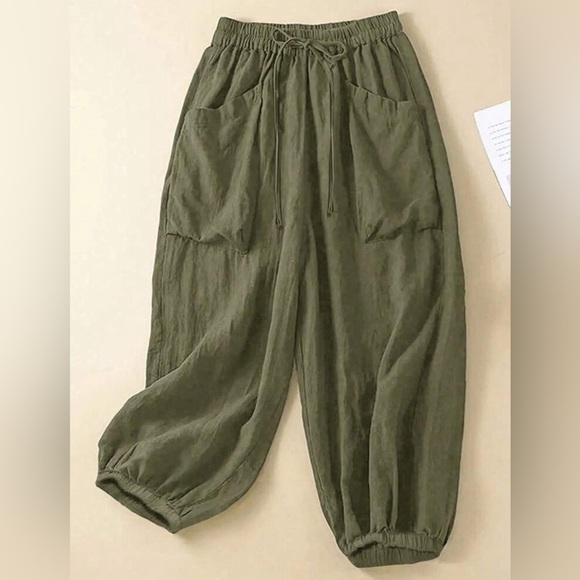 Pants - Casual Olive Green Drawstring Pants